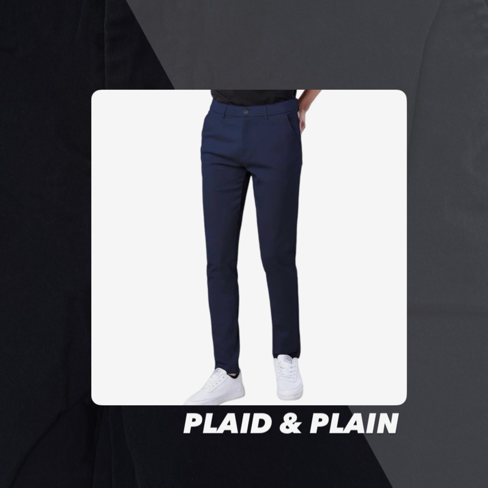 EUC Plaid & Plain Blue Skinny Fit Pants
